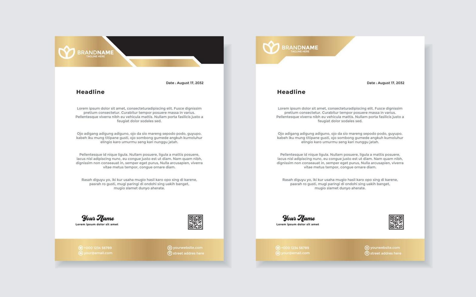 goldene luxus-briefkopf-designvorlage für firmenbriefpapierdesign vektor
