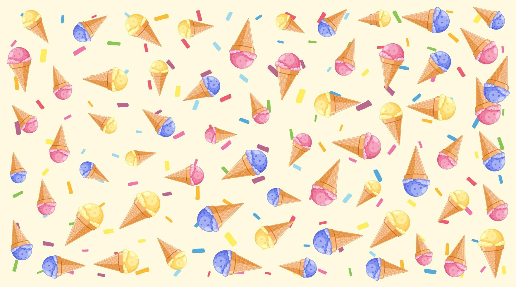 gul bakgrundsmönster med många glass kottar vektor