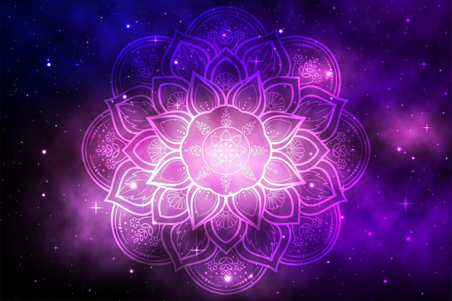Blumenmandala mit lila Raumgalaxie vektor