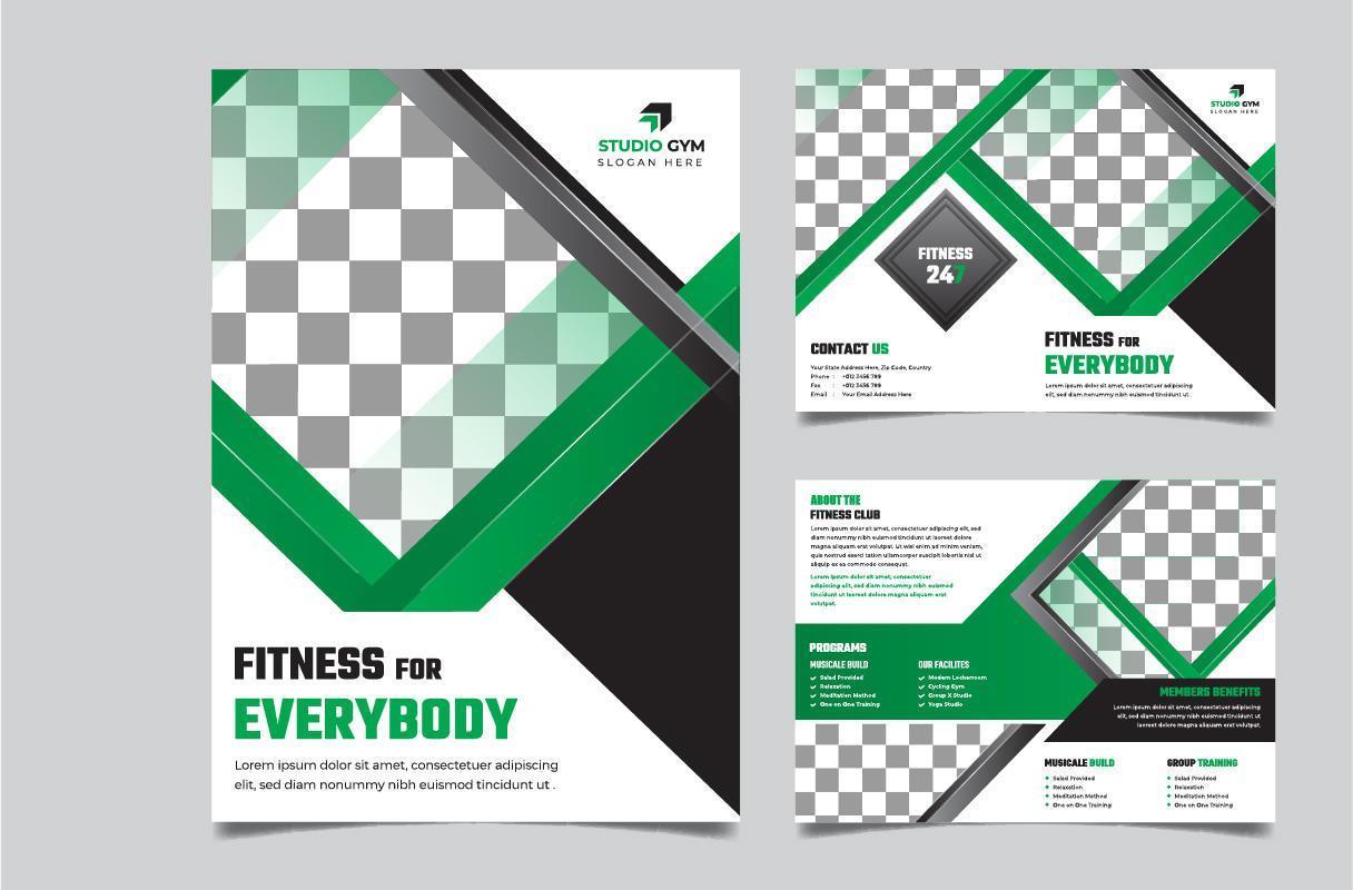 Gym Bi Fold Green Broschüre Vorlage Design vektor