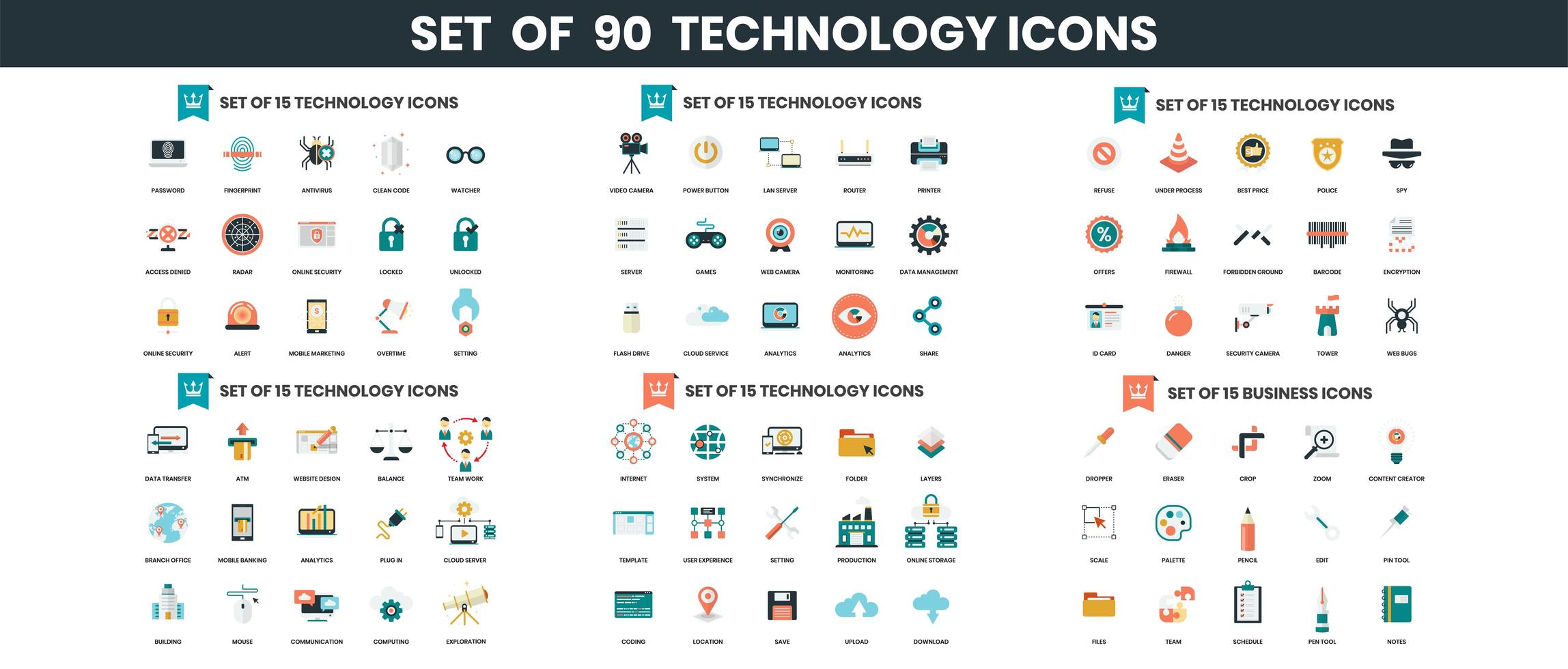 Technologie-Symbole für Unternehmen eingestellt vektor