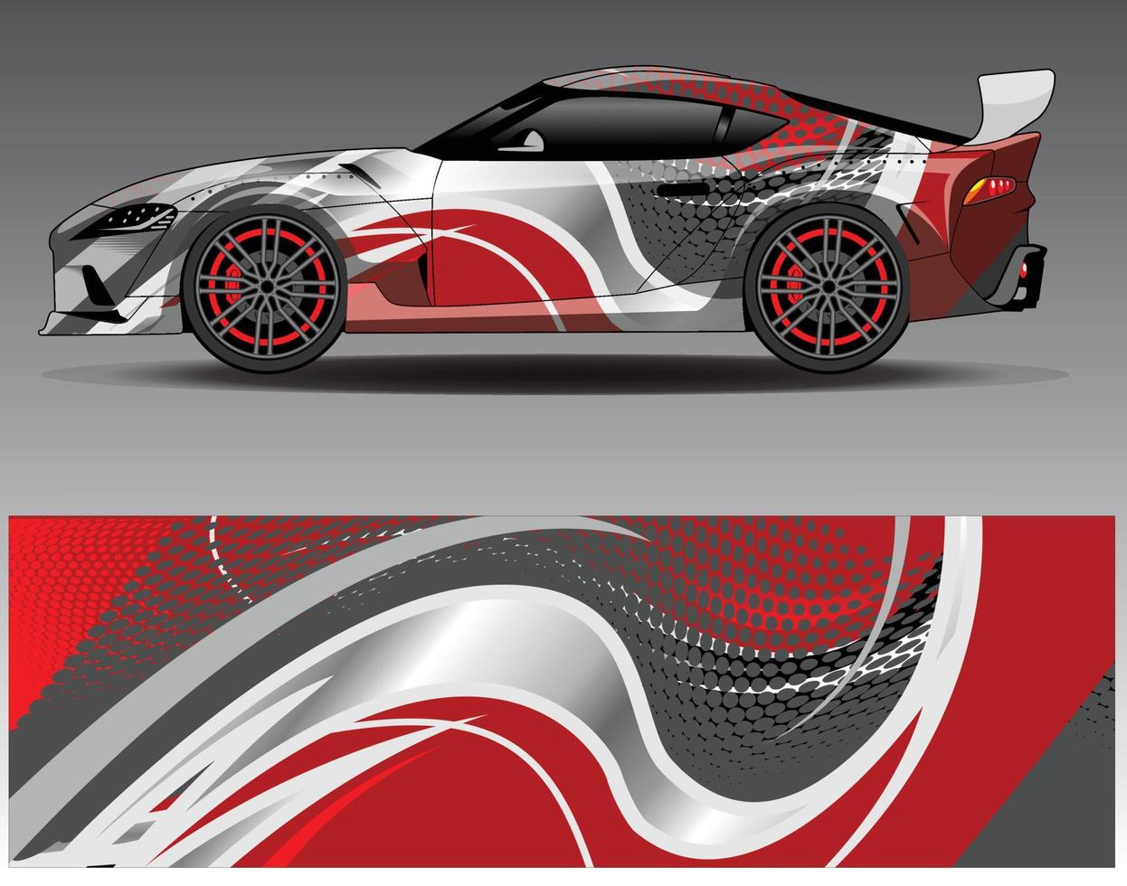 bil wrap design vektor. grafisk abstrakt stripe racing bakgrund kit designs för wrap fordon racer bil rally äventyr och livery vektor