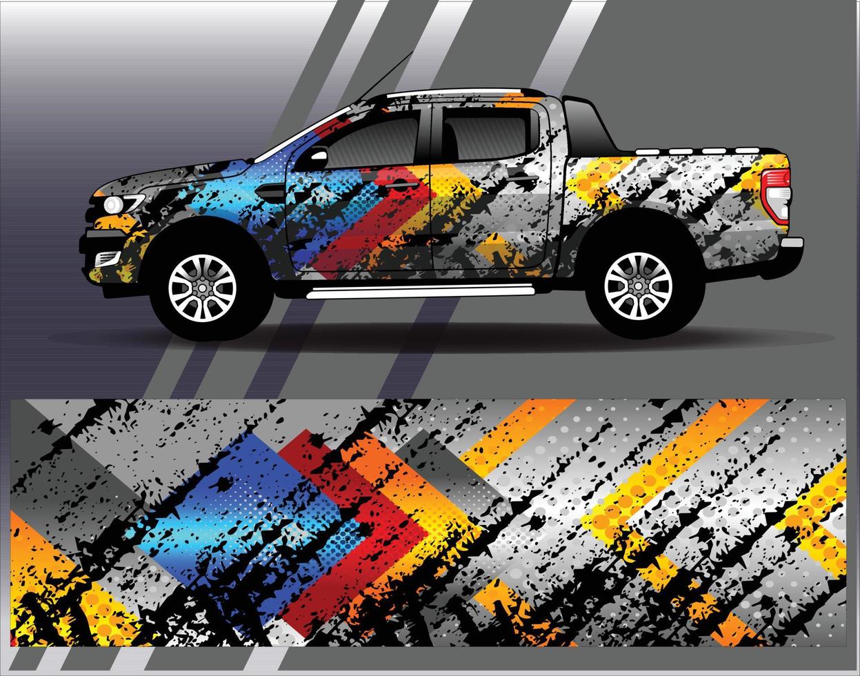 Auto-Wrap-Design-Vektor. grafische abstrakte Streifen-Rennhintergrund-Kit-Designs für Wrap-Fahrzeug-Rennwagen-Rallye-Abenteuer und Lackierungen vektor