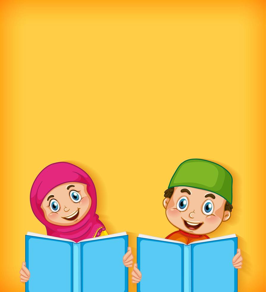 Hintergrundschablonendesign mit glücklichem muslimischen Jungen- und Mädchenlesen vektor