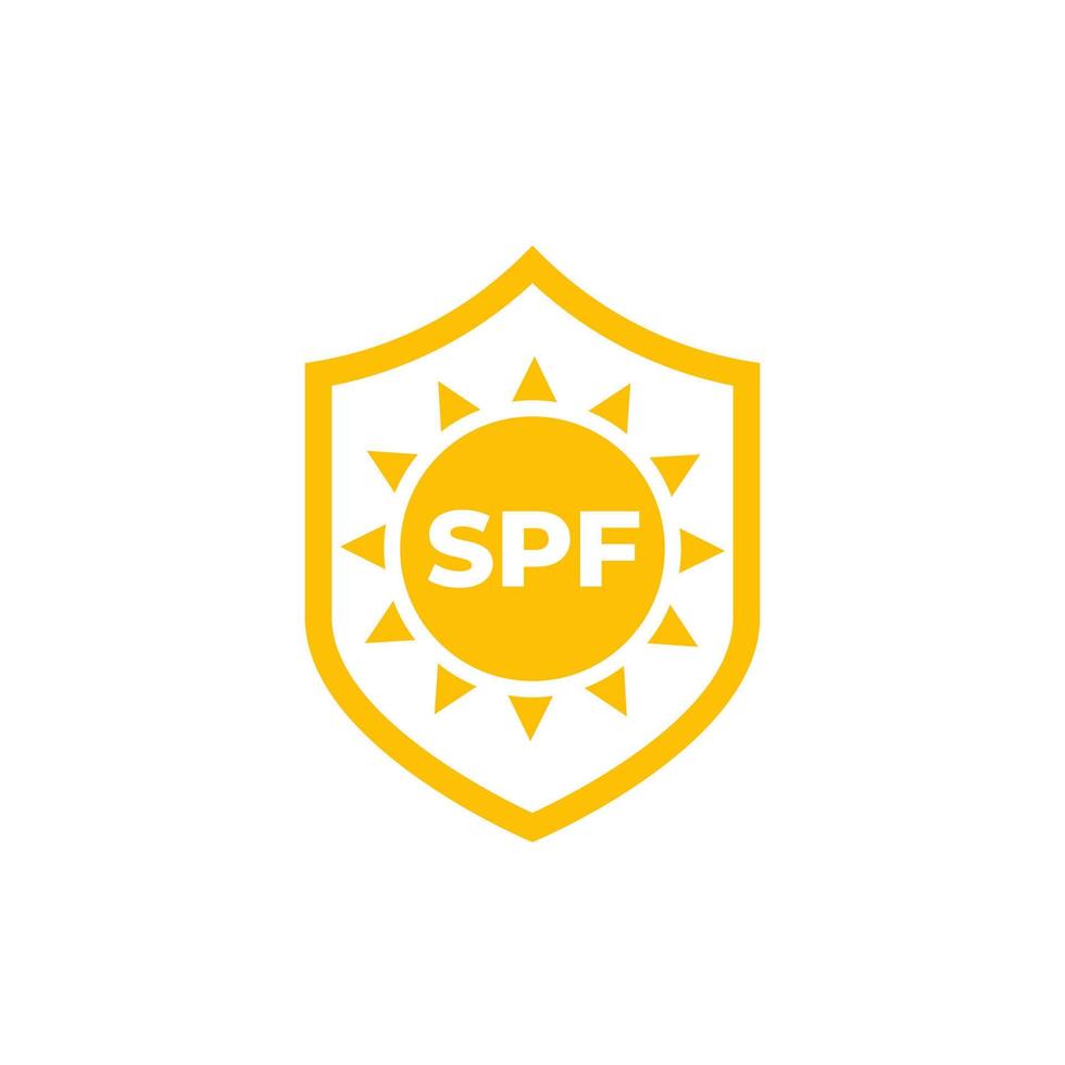 spf, uv-schutzsymbol mit schild und sonne vektor