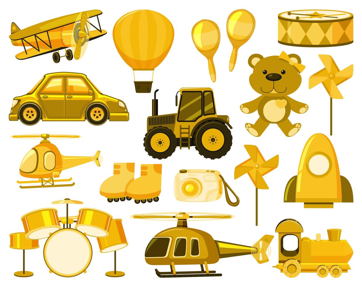 große Menge verschiedener Objekte in gelb vektor