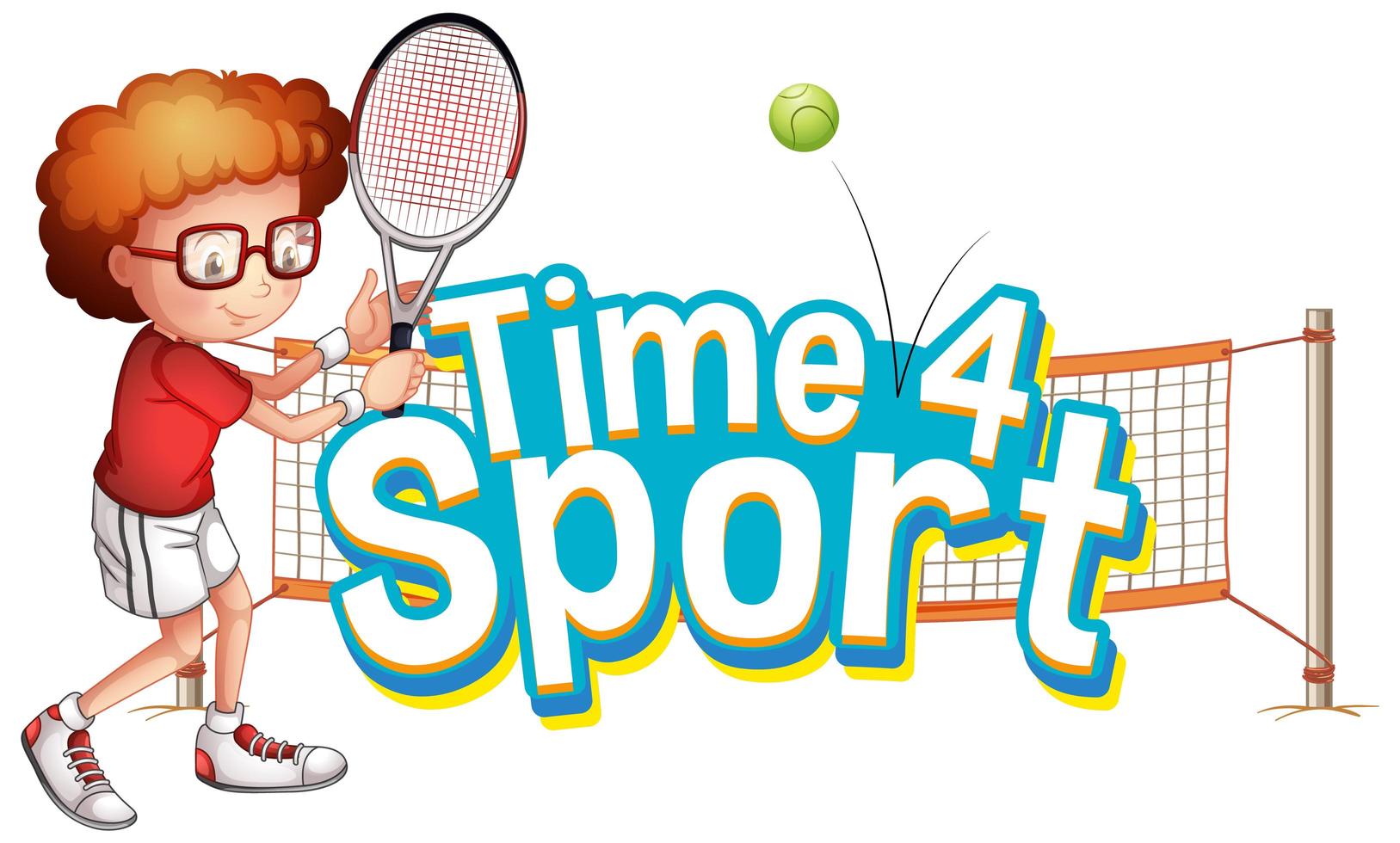 Schriftdesign für Wortzeit für Sport mit Jungen, der Tennis spielt vektor