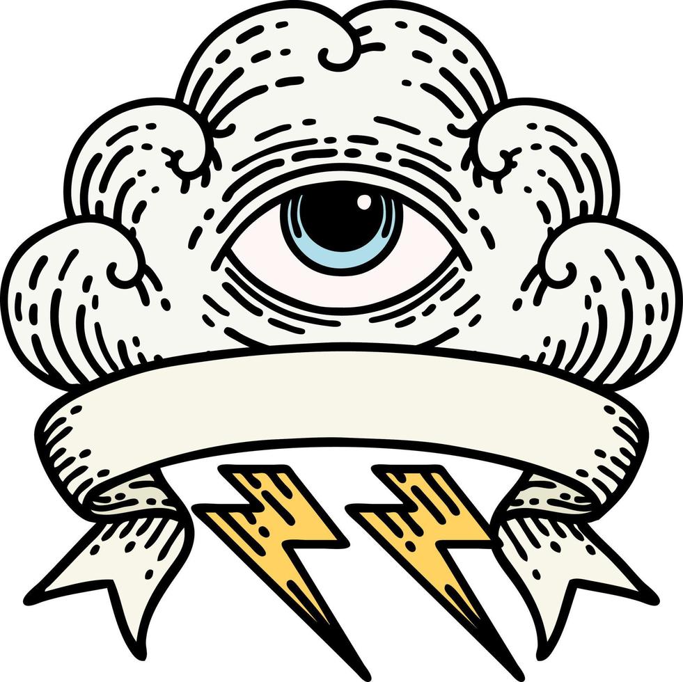 Tattoo mit Banner einer allsehenden Augenwolke vektor
