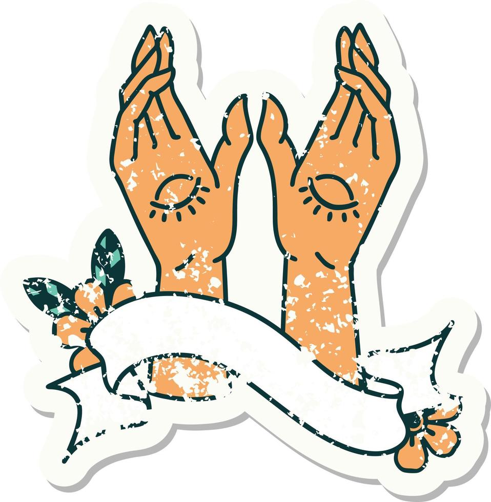 Grunge-Aufkleber mit Banner mystischer Hände vektor
