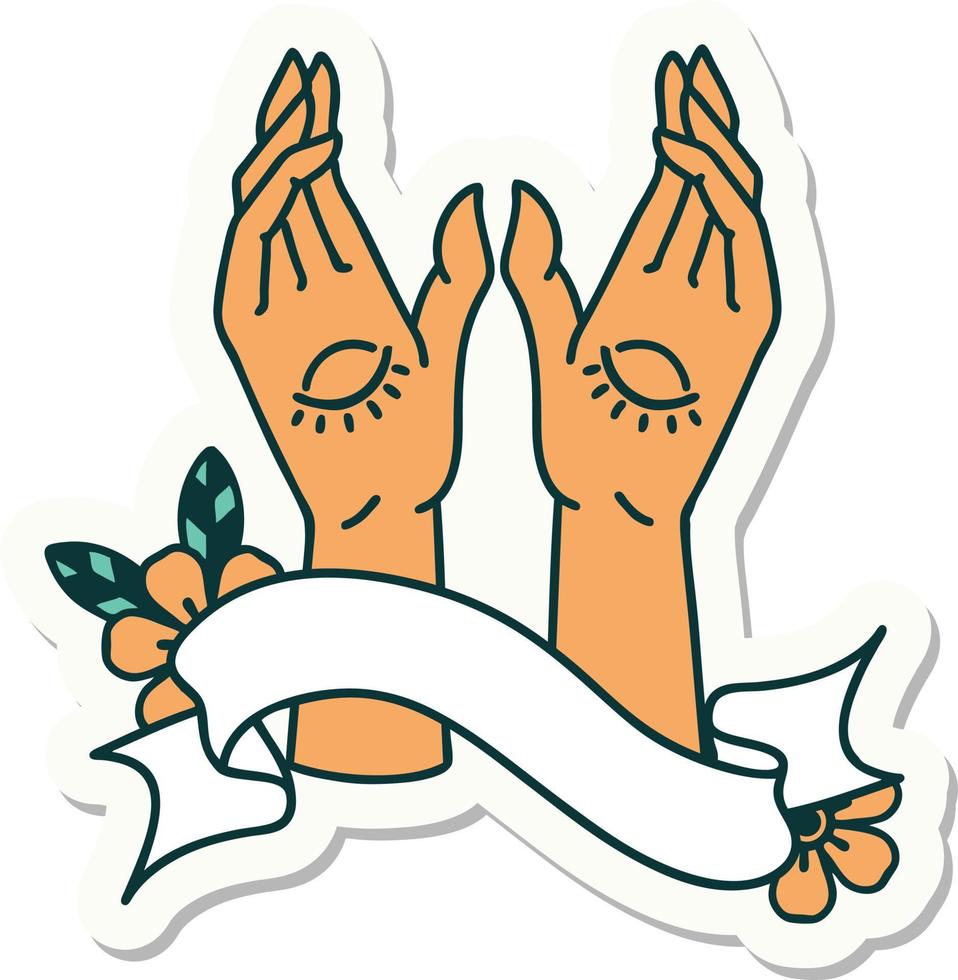 Tattoo-Aufkleber mit Banner mystischer Hände vektor