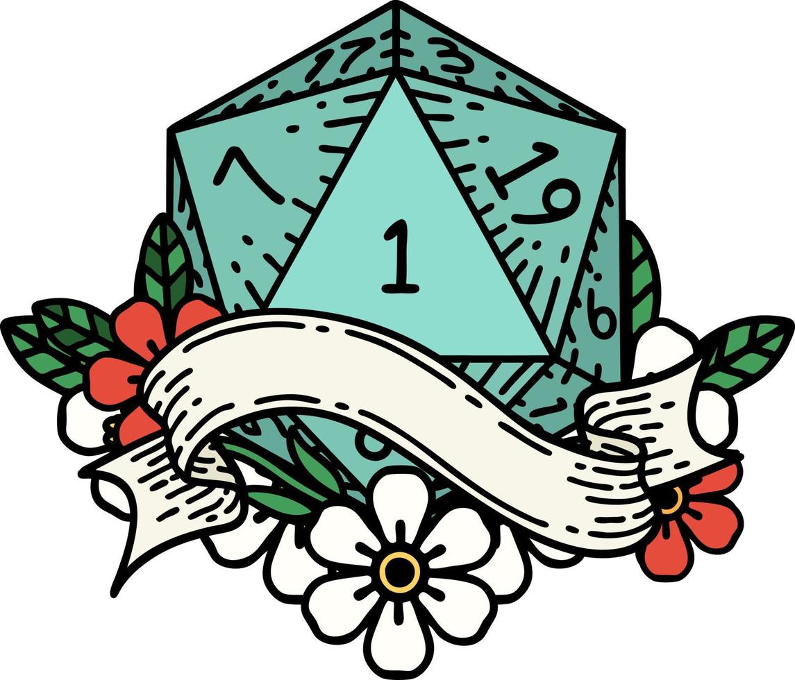 natürliche eins d20 würfel roll illustration vektor