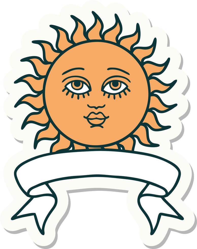 Tattoo-Aufkleber mit Banner einer Sonne mit Gesicht vektor