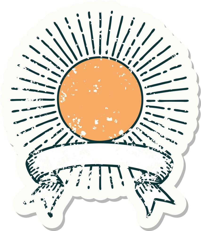 Grunge-Aufkleber mit Banner einer Sonne vektor