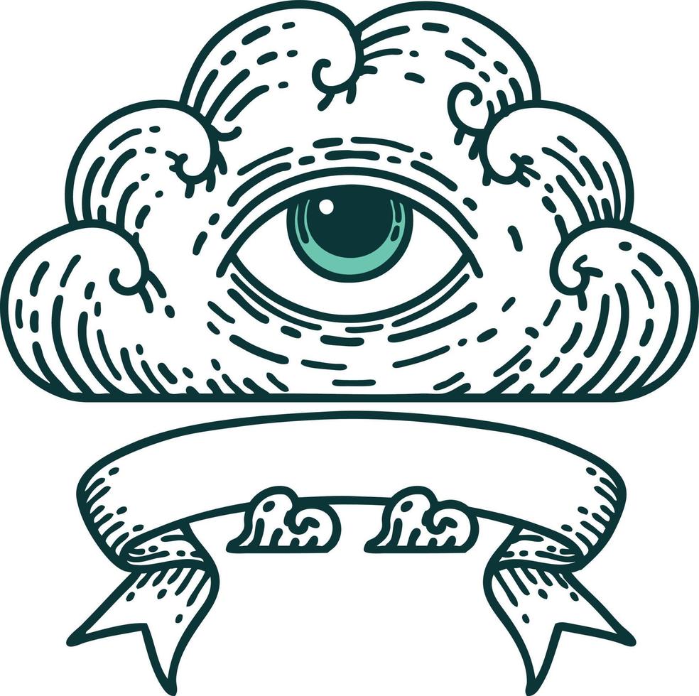 Tattoo mit Banner einer allsehenden Augenwolke vektor