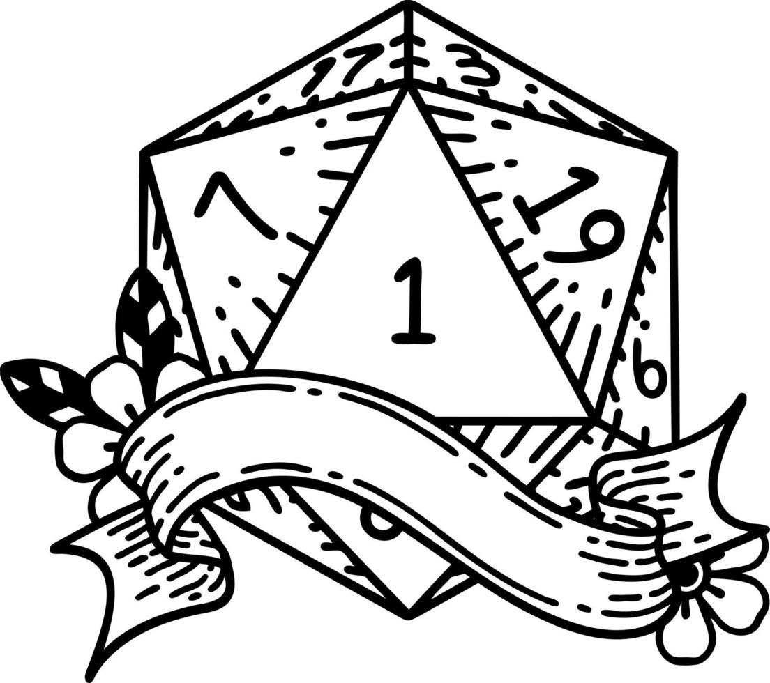 natürliche eins d20 würfel roll illustration vektor