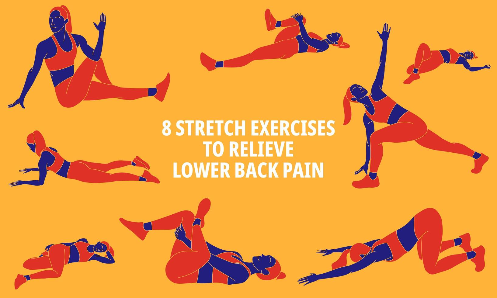 affisch med övningar för att lindra smärta i nedre rygg vektor