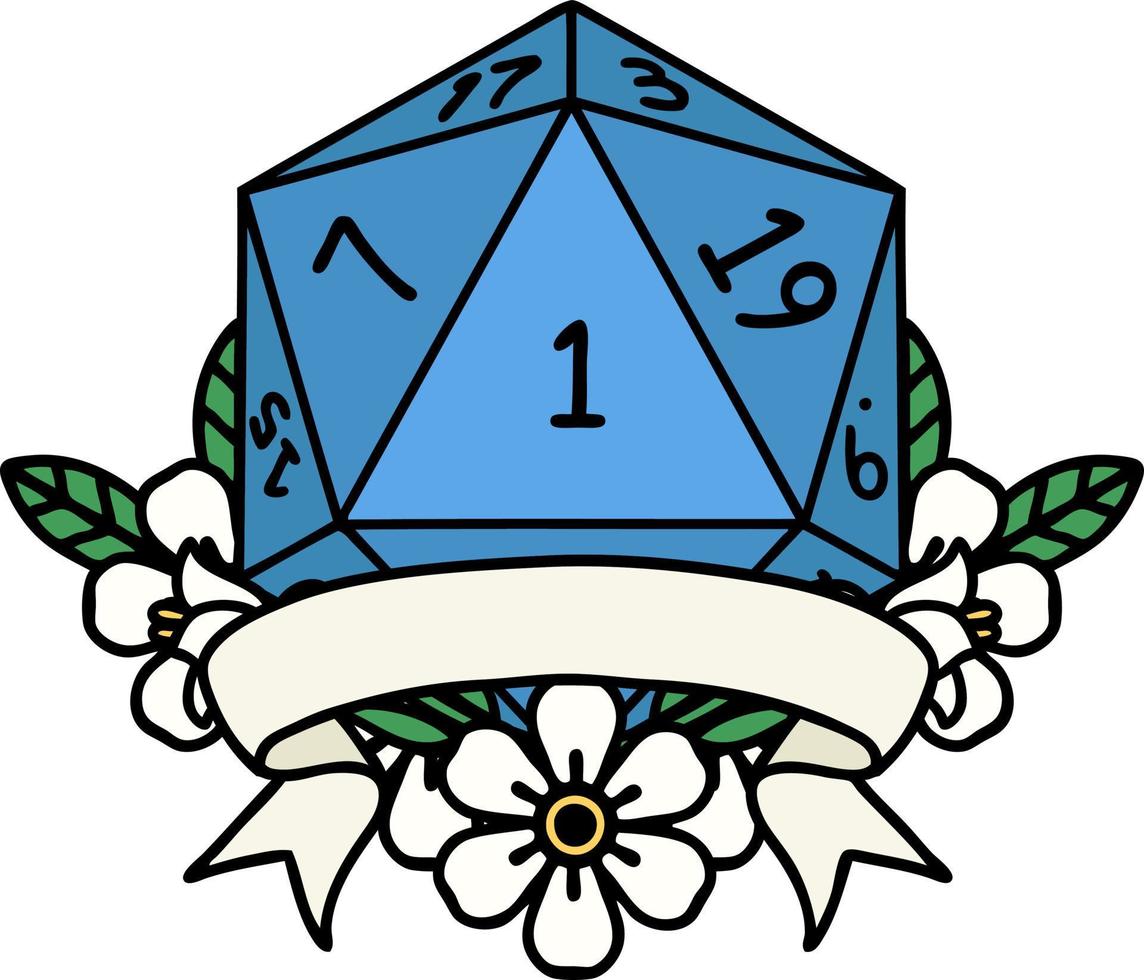 natürliche eins d20 würfel roll illustration vektor