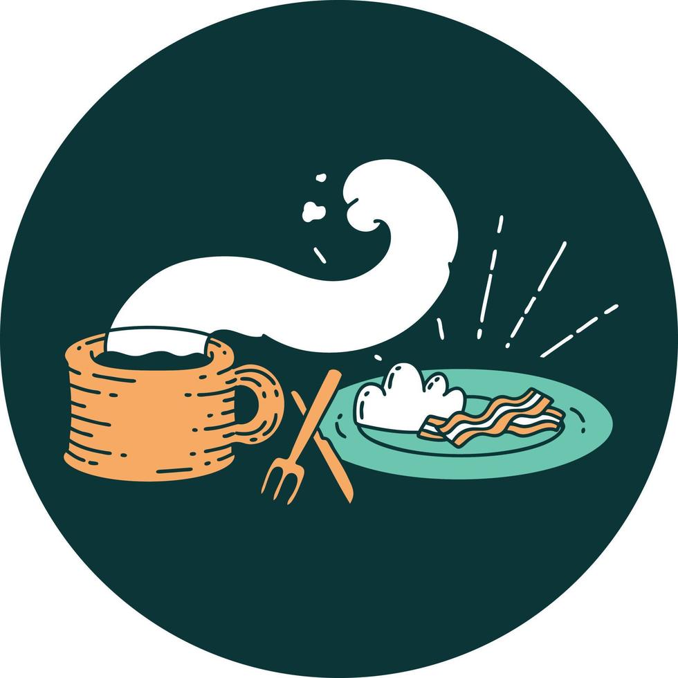 ikon av en tatuering stil frukost och kaffe vektor