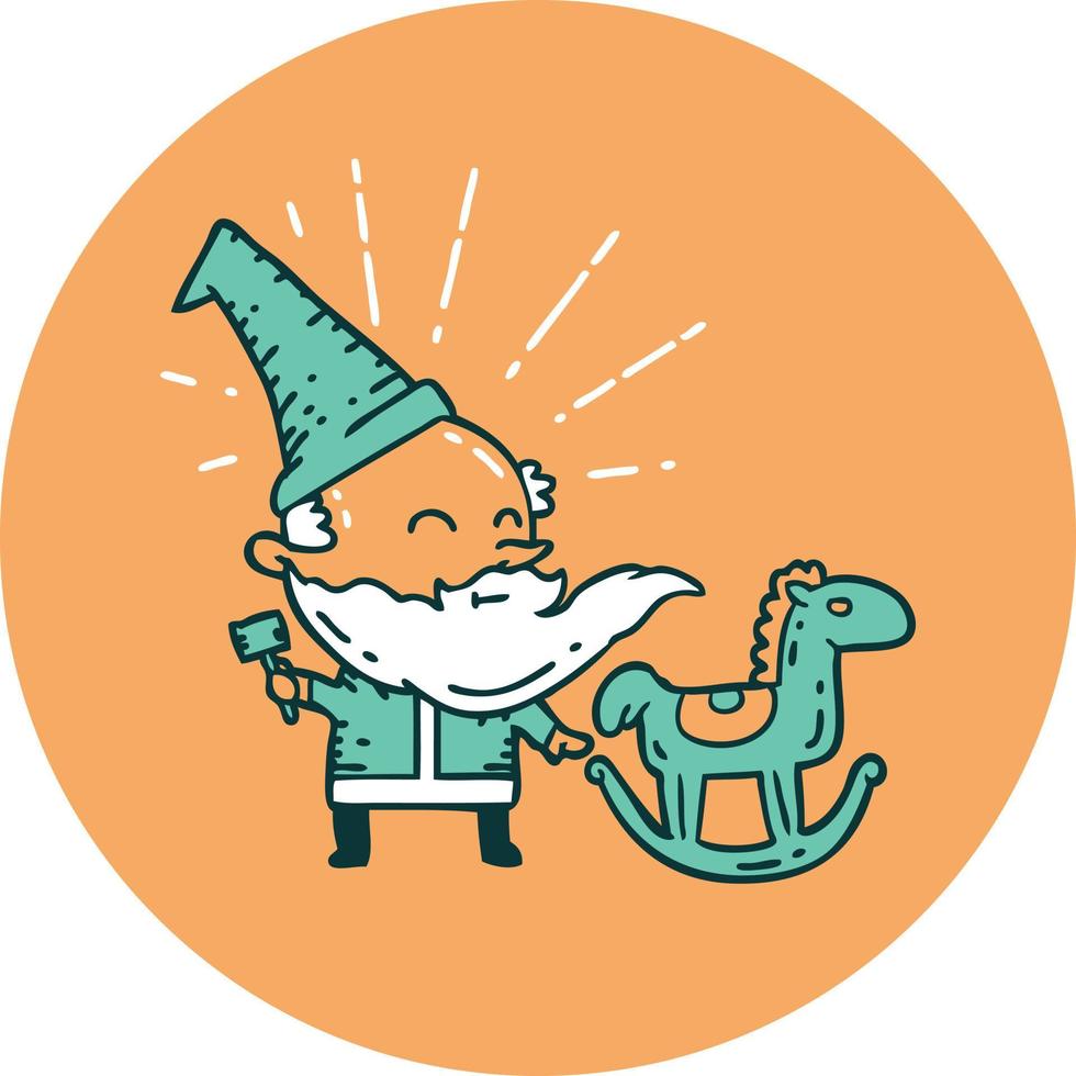 ikone einer weihnachtsmann-weihnachtsfigur im tätowierungsstil, die spielzeug herstellt vektor