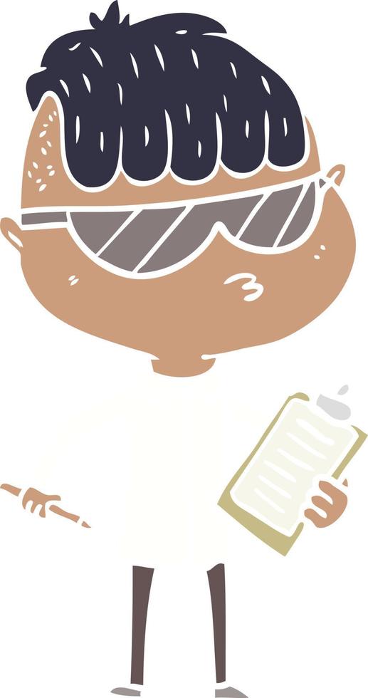 platt Färg stil tecknad serie pojke bär solglasögon vektor
