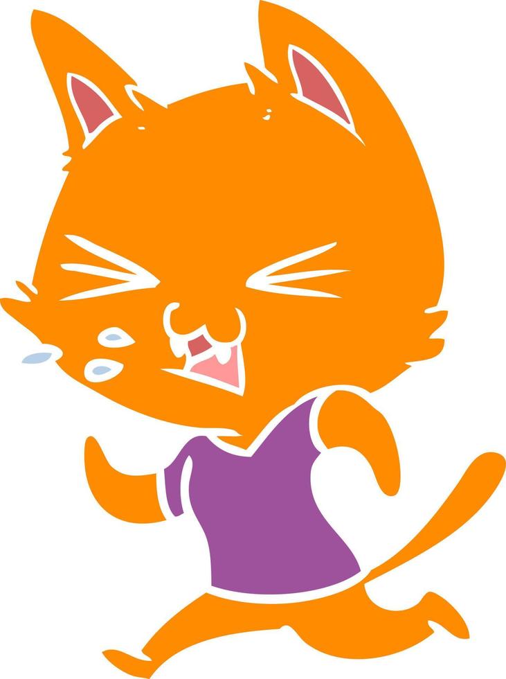 platt Färg stil tecknad serie löpning katt väsande vektor