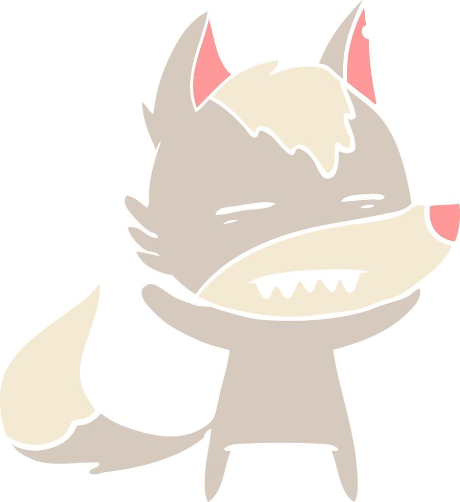 Cartoon-Wolf im flachen Farbstil, der Zähne zeigt vektor