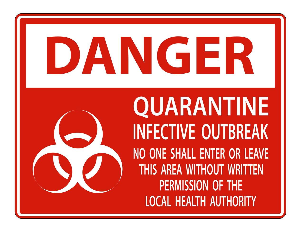 rote Gefahr Quarantäne infektiösen Ausbruch Zeichen vektor