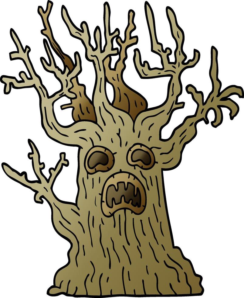 tecknad doodle skrämmande träd vektor