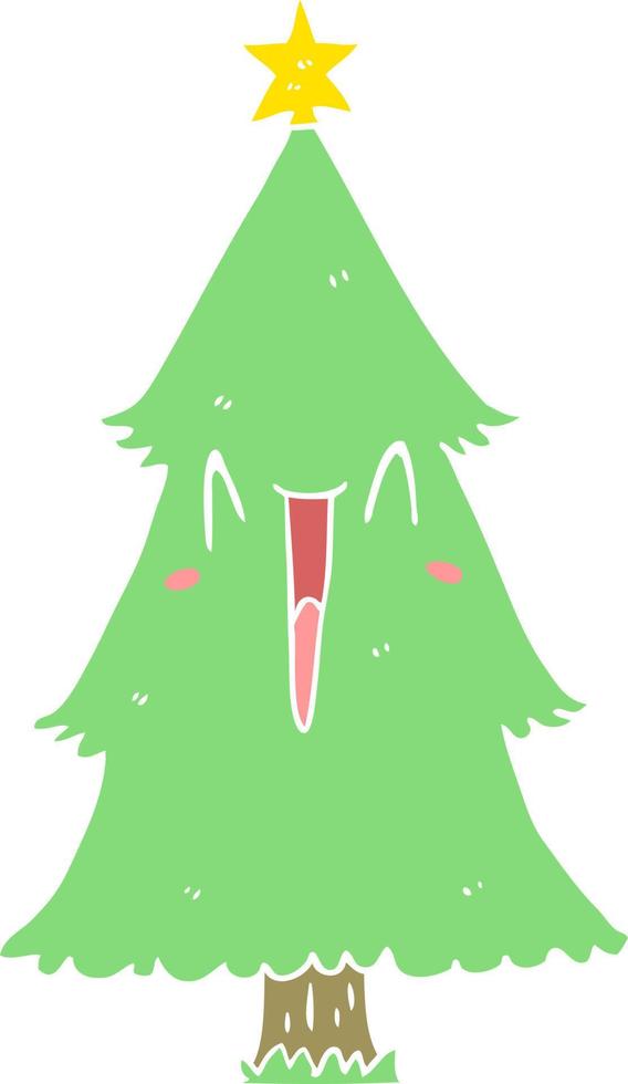 platt Färg stil tecknad serie jul träd vektor