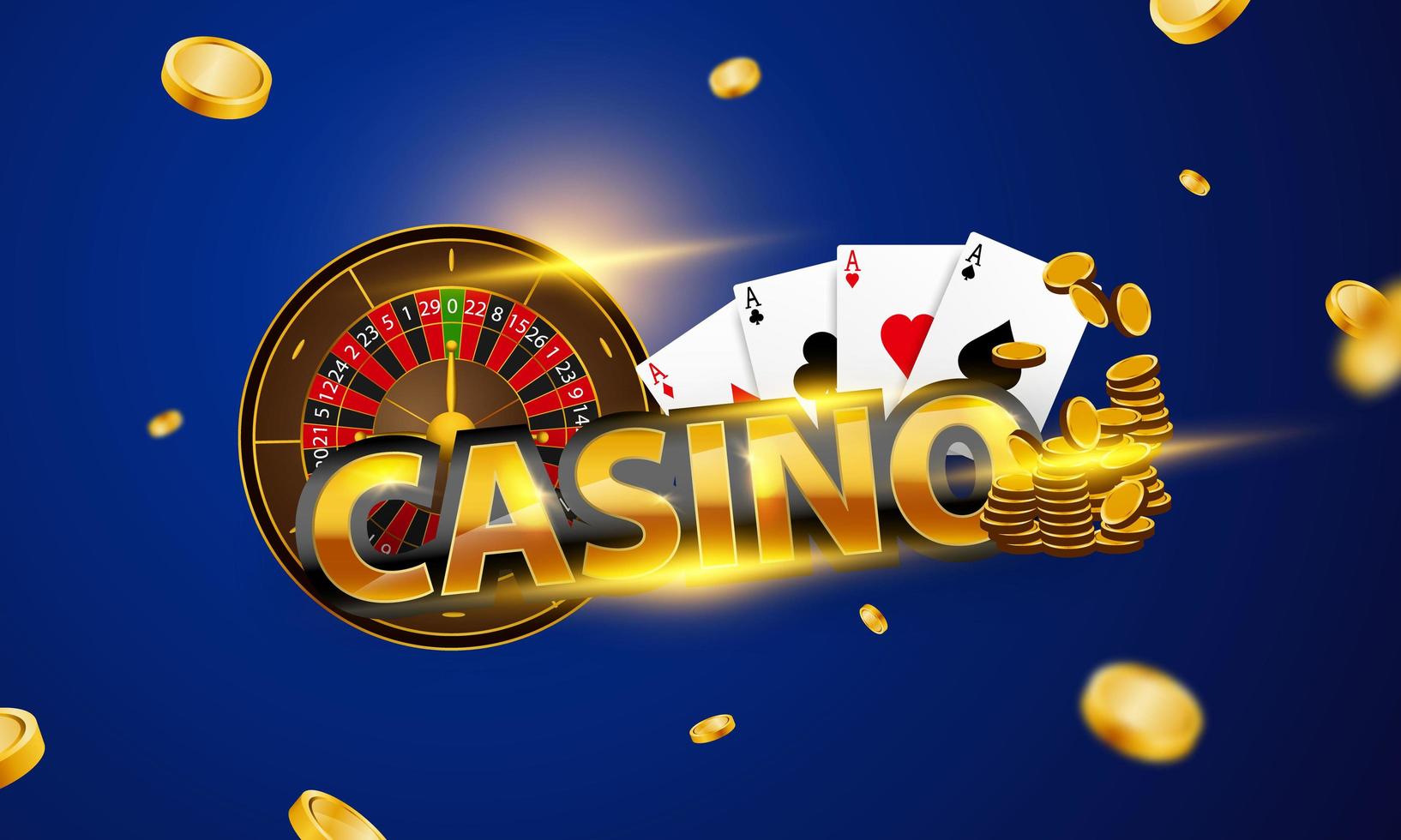 Casino Poster mit Roulette Rad, Assen und Münzen vektor