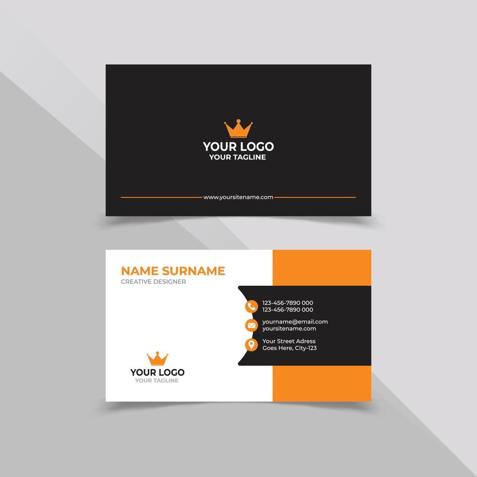 kreative Visitenkarten-Designvorlage in weißer, schwarzer und oranger Farbe vektor