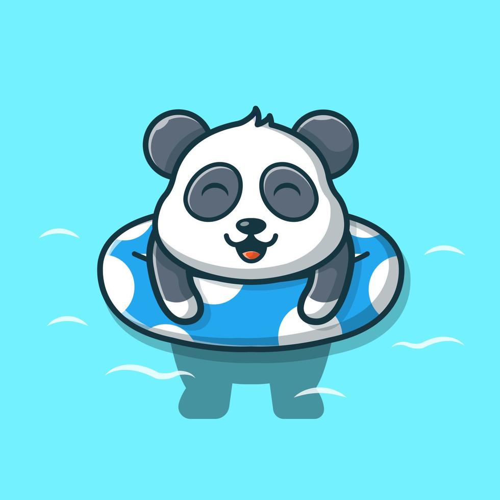 niedlicher panda, der mit schwimmenden reifen schwimmt, cartoon-vektor-symbol-illustration. tierurlaub symbol konzept isoliert premium vektor. flacher Cartoon-Stil vektor