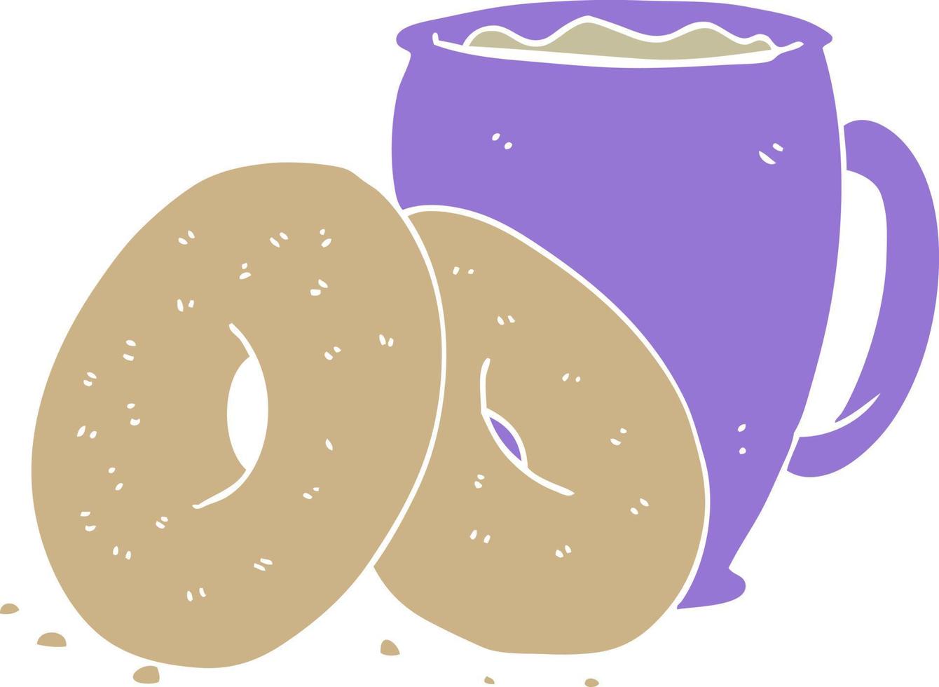 Cartoon-Kaffee und Donuts im flachen Farbstil vektor