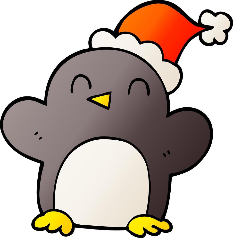 Cartoon-Doodle-Pinguin mit Weihnachtsmütze vektor