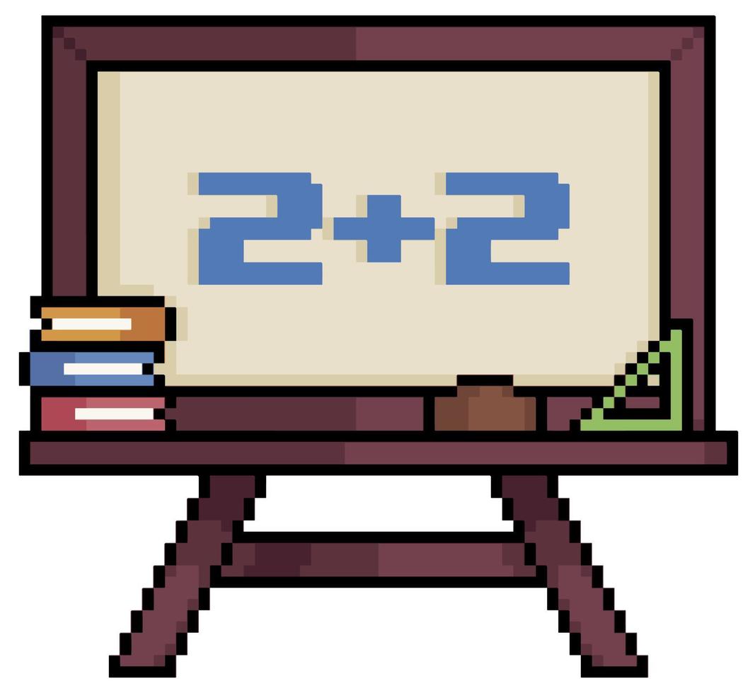 pixel konst skola svarta tavlan med matematik pärla, trä- svarta tavlan vektor ikon för 8bit spel på vit bakgrund