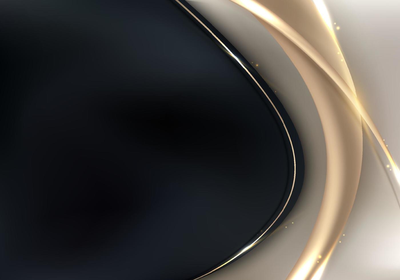 abstrakter schwarzer Luxussatin mit goldenen 3D-Linien mit Lichteffekt auf eleganter Vorlage mit weißem Hintergrund vektor