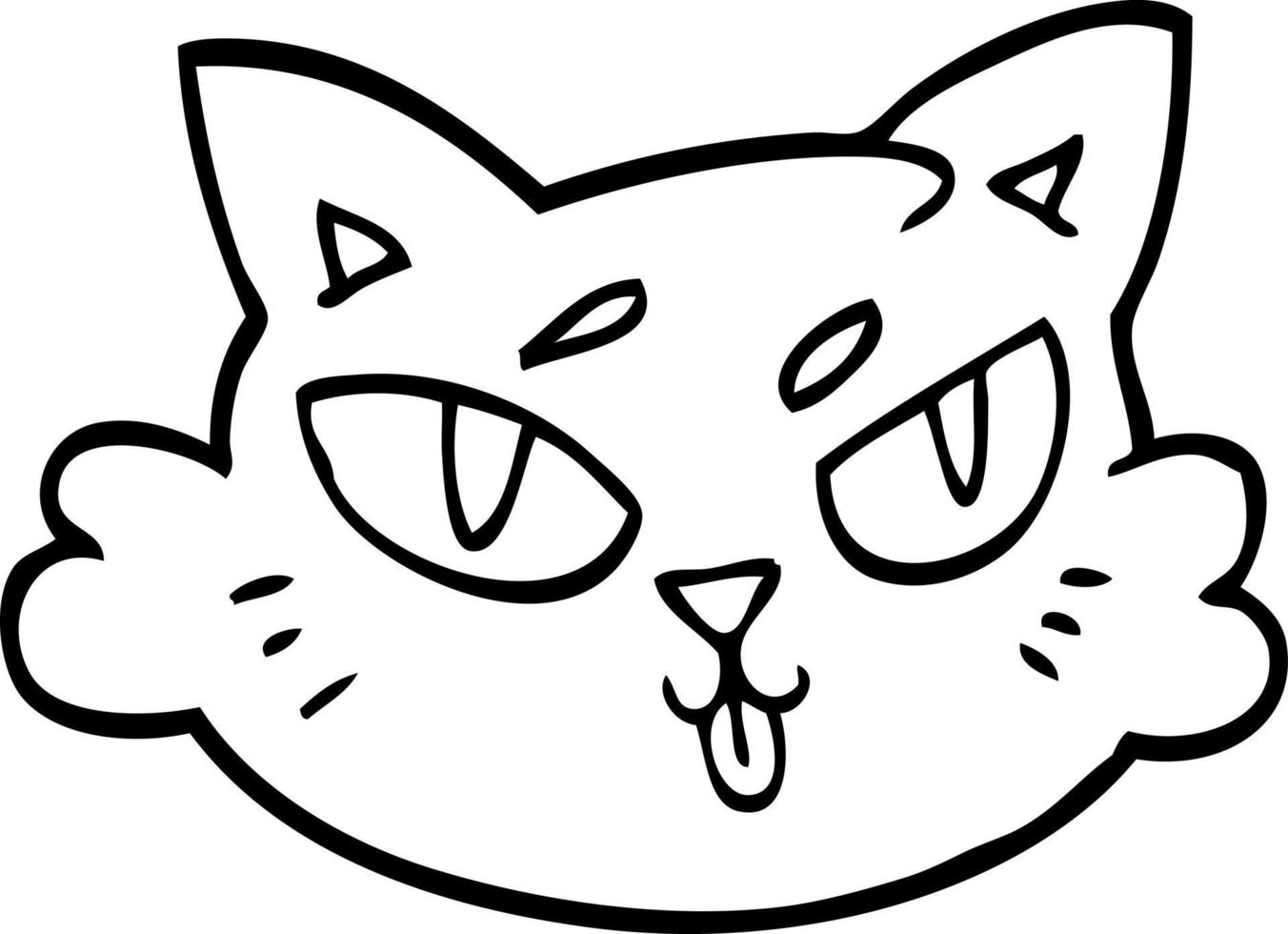 linje teckning tecknad serie av en katter ansikte vektor