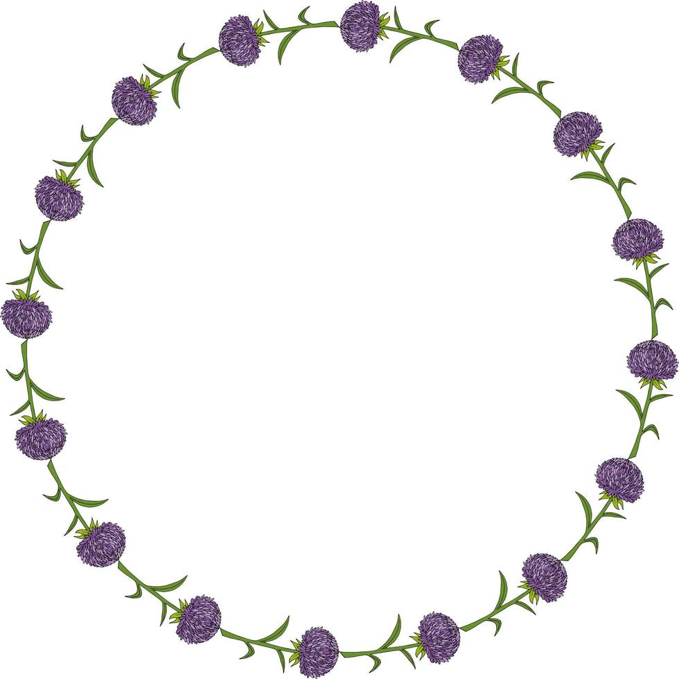 runda ram med violett aster blommor på vit bakgrund. klotter stil. vektor bild.