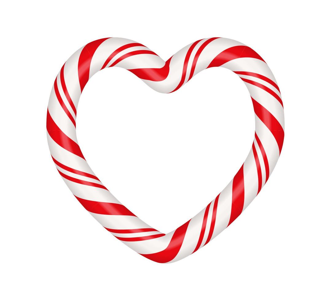 christmas candy cane hjärta ram med röda och vita randiga. xmas kant med randigt godis lollipop mönster. tom jul och nyår mall. vektor illustration isolerad på vit bakgrund