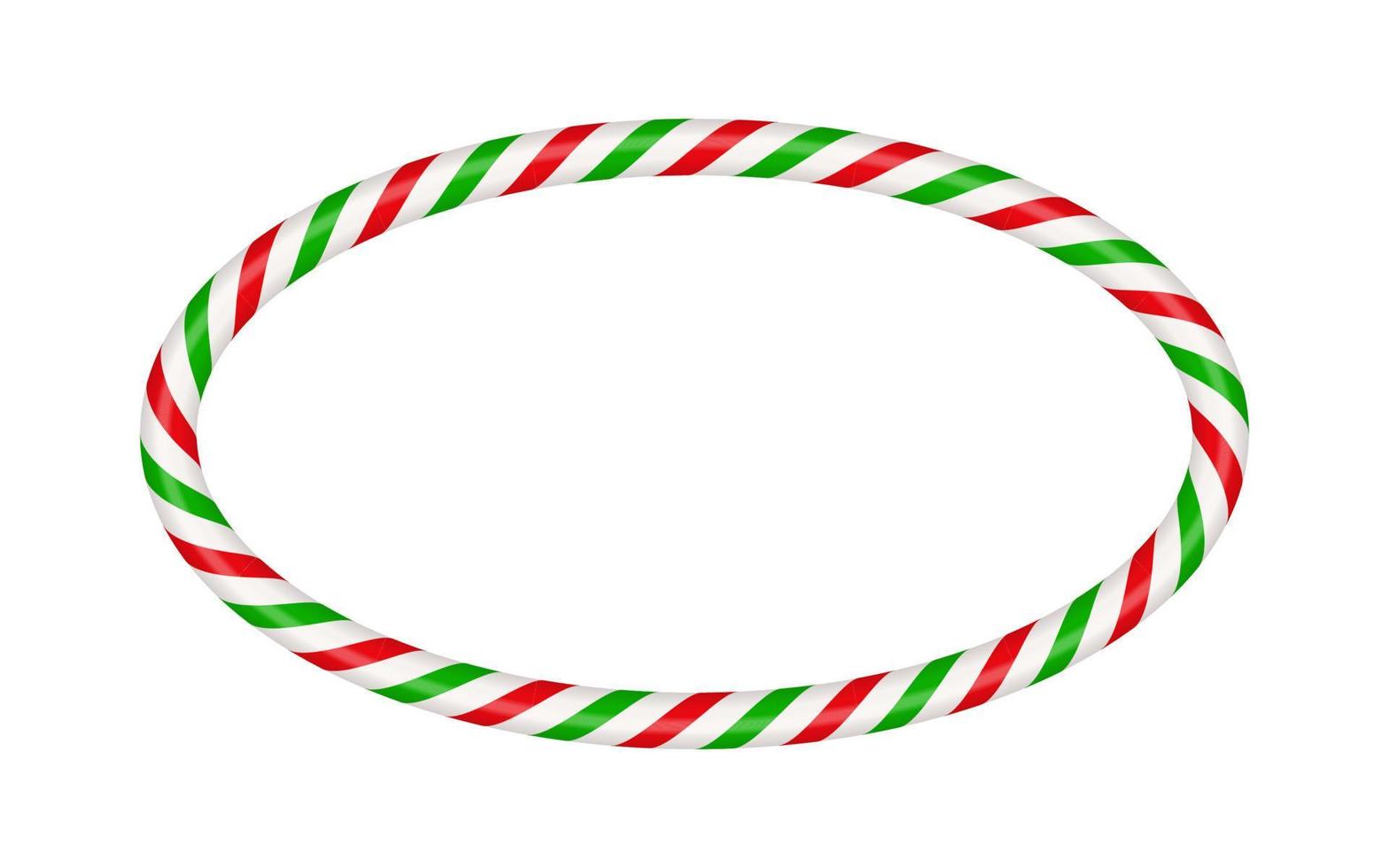 jul godis sockerrör oval ram med röd och grön randig. xmas gräns med randig godis klubba mönster. tom jul och ny år mall. vektor illustration isolerat på vit bakgrund