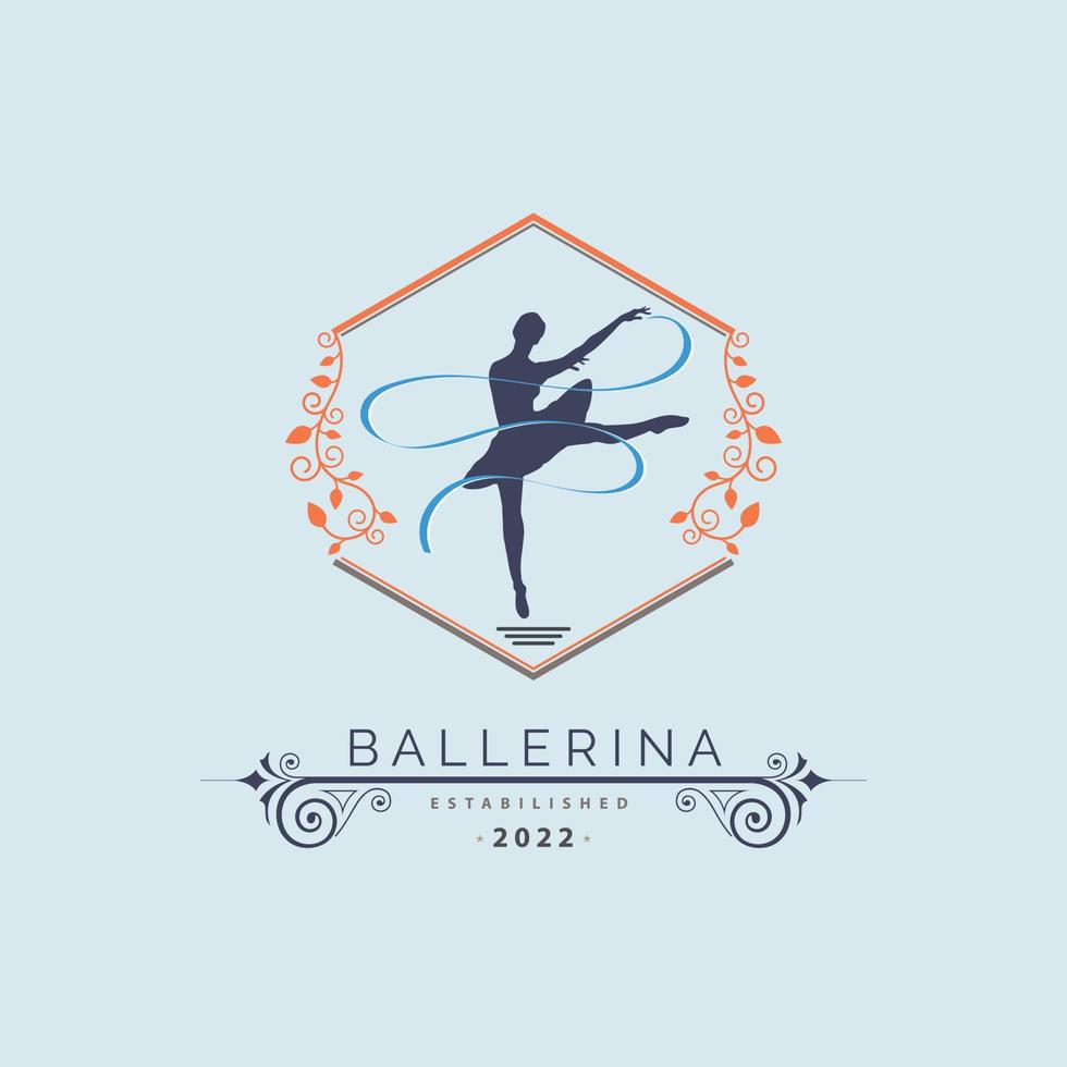 ballerina dansskola och studio i balettrörelse dansstil logotyp mall design vektor för varumärke eller företag och andra