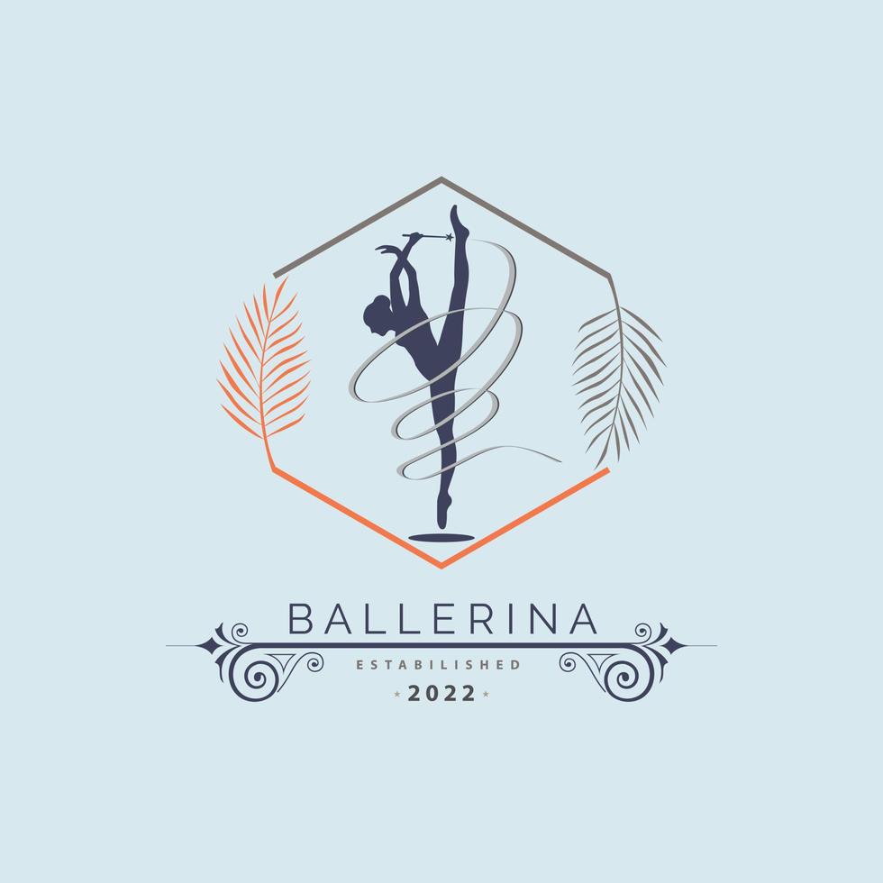 Ballerina-Tanzschule und Studio im Ballett-Bewegungstanzstil-Logoschablonen-Designvektor für Marke oder Firma und andere vektor
