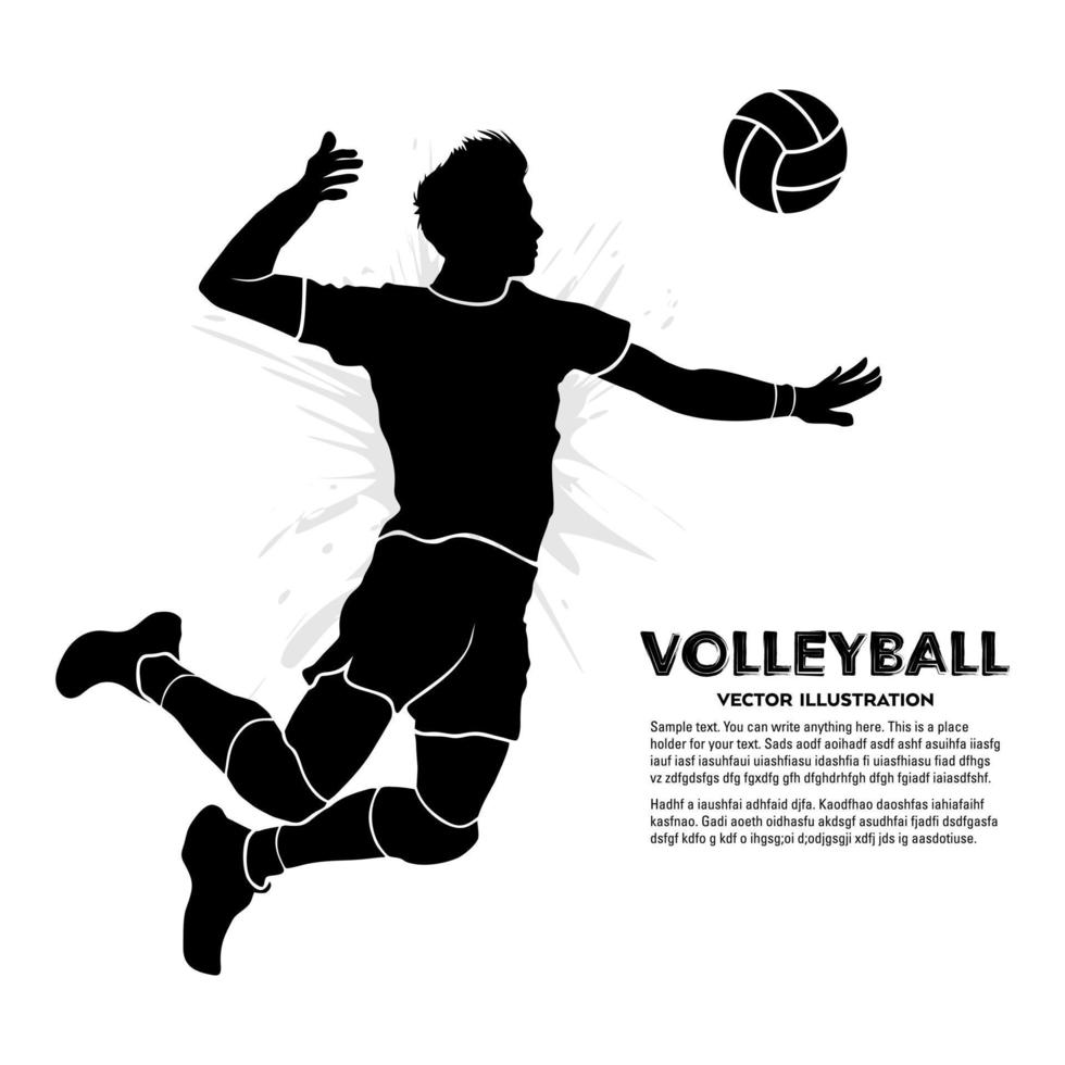 silhuett av manlig volleyboll spelare Hoppar isolerat på vit bakgrund. vektor illustration