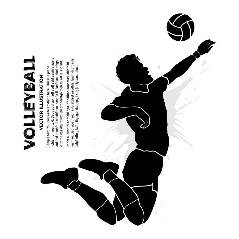 manlig volleyboll spelare hoppar och träffar de boll. vektor illustrationer