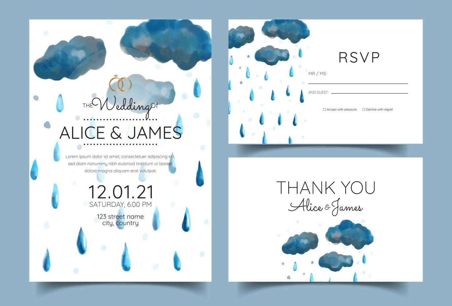 bröllop inbjudningar regn vattenfärg vektor