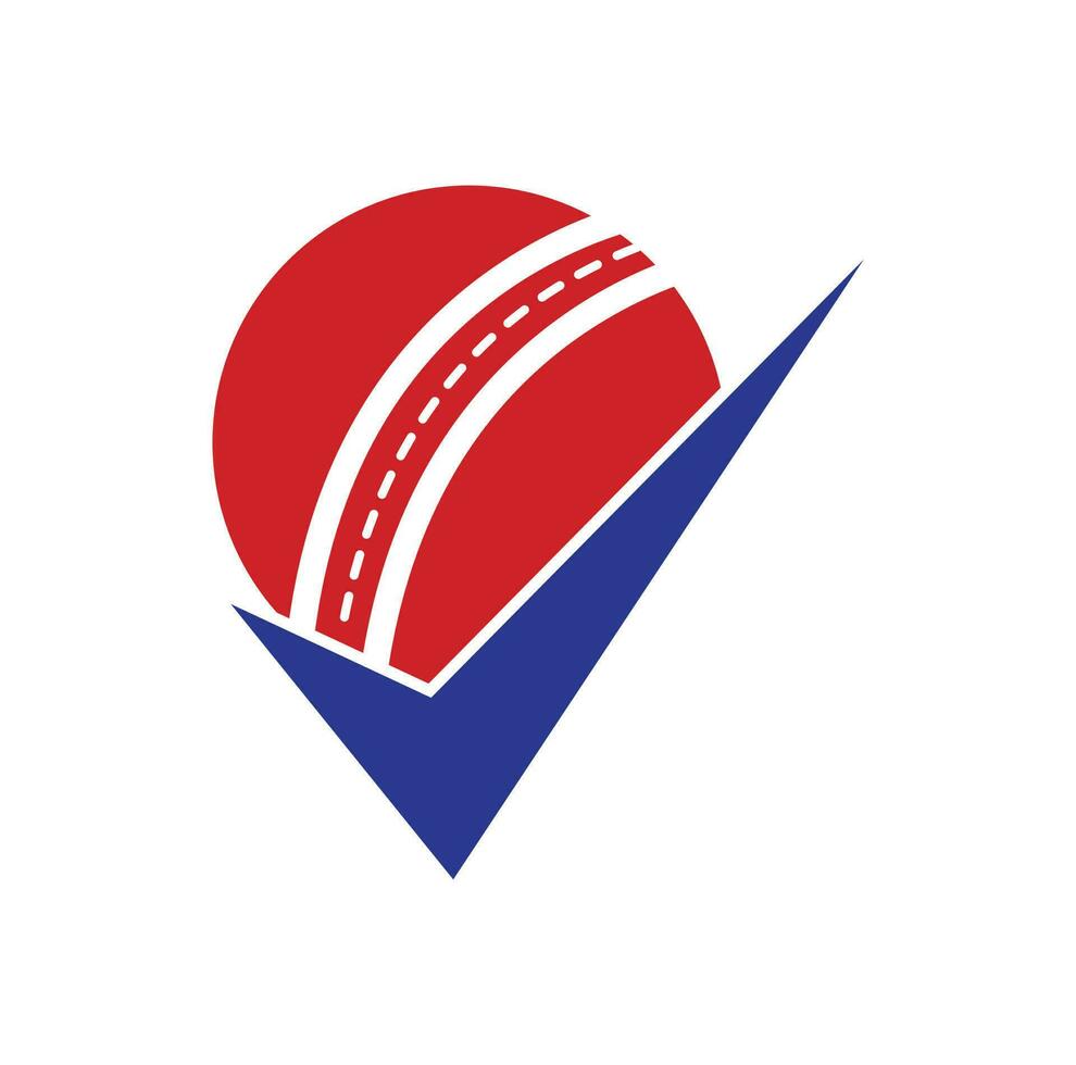 Überprüfen Sie das Cricket-Vektor-Logo-Design. Cricket-Ball und Tick-Symbol-Logo. vektor