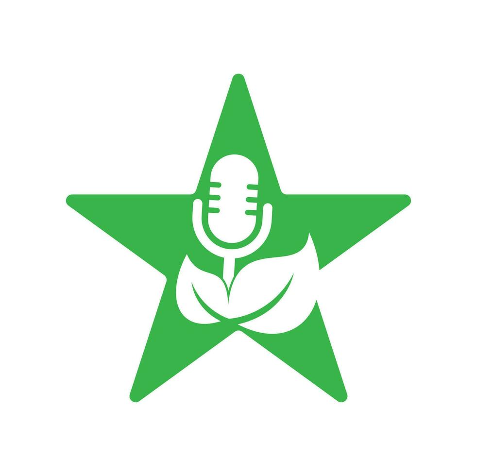 blad podcast stjärna form begrepp logotyp design mall. podcast prata visa logotyp med mic och löv. vektor