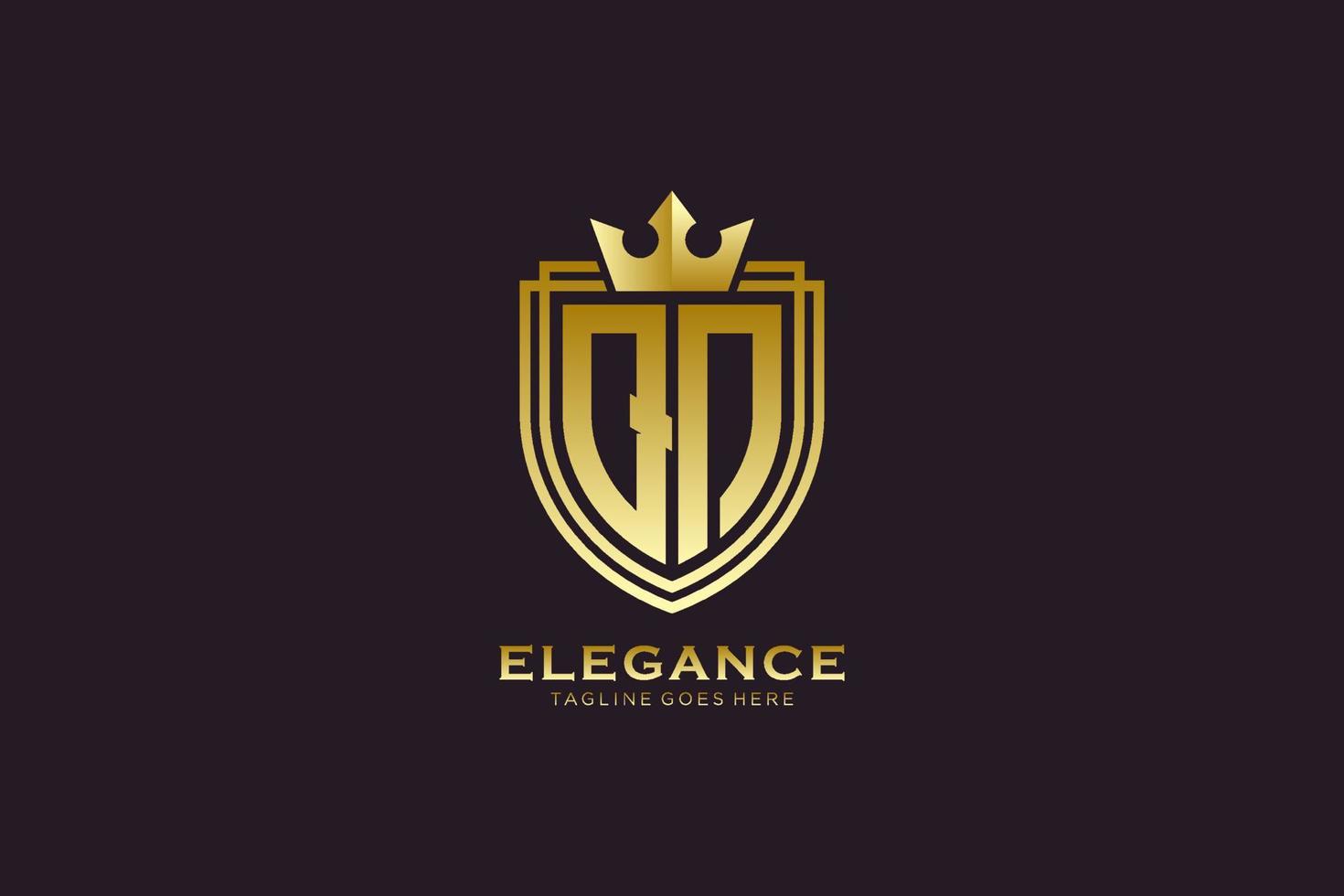första qn elegant lyx monogram logotyp eller bricka mall med rullar och kunglig krona - perfekt för lyxig branding projekt vektor