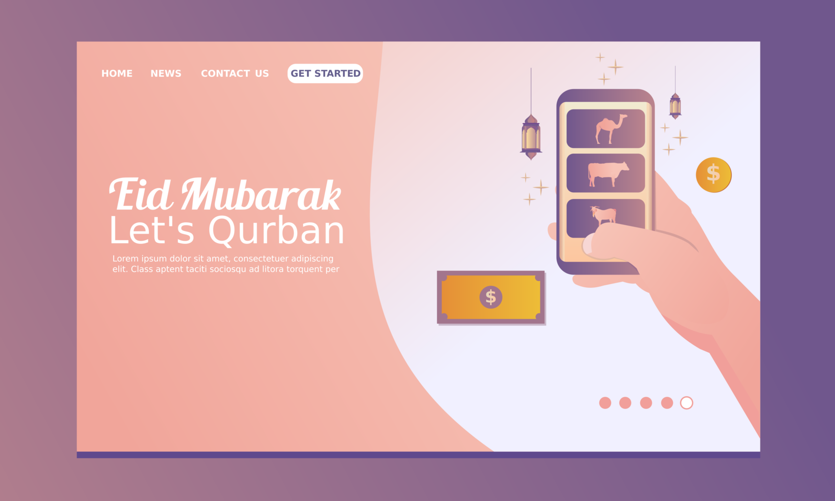 glückliche eid mubarak landing page vektor