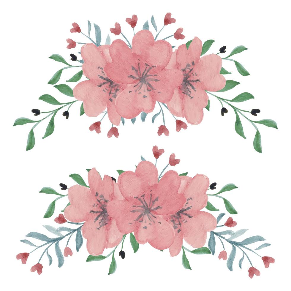 handgemaltes Kirschblütenblumen-Arrangement-Set vektor